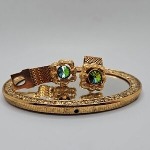 Vintage Watermelon Prism Ornate Goldtone Mesh Cufflinks